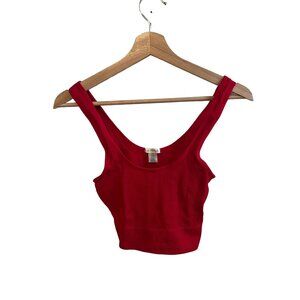 Bozzolo Red Ribbed Crop Tank Top Women's Size S/M Scoop Neck
